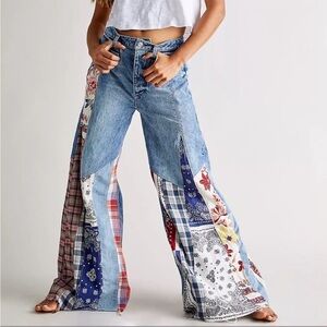 We The Free Cortez Piece Patchwork High Waist Wide Leg Jeans